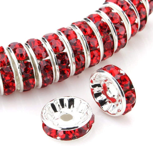 Allb 100Pcs Rondelle Spacer Beads 8mm Silver Plated Czech Crystal Rhinestone for Jewelry Making Loose Beads for Bracelets