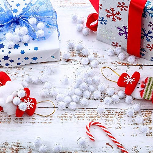 Hestya 500 Pieces 0.5 Inch Christmas Pompoms Glitter Pom Poms for Craft Making and Hobby Supplies (White)