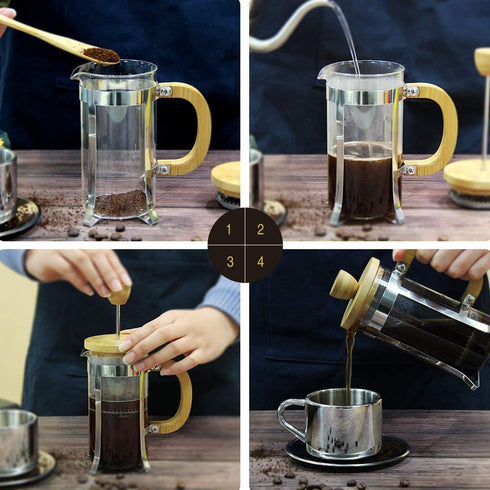 12 oz French Press Coffee/Tea Maker Single Server by Sivaphe Small Espresso Press with Stainless Steel Filter 0.35L High Borosilicate Carafe Durable Bamboo Handle Coffee Maker