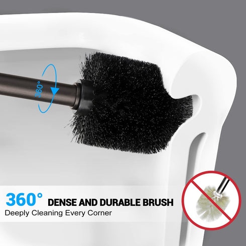 Toilet Brush and Holder 2 Pack, Toilet Bowl Brush with Extra Long Handle, Toilet Scrubber and Covered Holder, Toilet Brushes for Bathroom-Space Saving, Covered Brush, Durable, Deep Cleaning(Bronze)