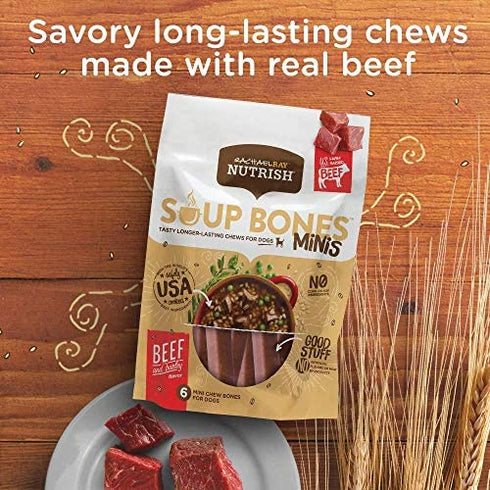 Variety Rachael Ray Nutrish Soup Bones Minis Dog Treats For Smaller Dogs Real Beef & Barley and Real Chicken & Veggies - Each Pack 4.2 oz/ 6 Chew Treats (Minis) by Rachael Ray