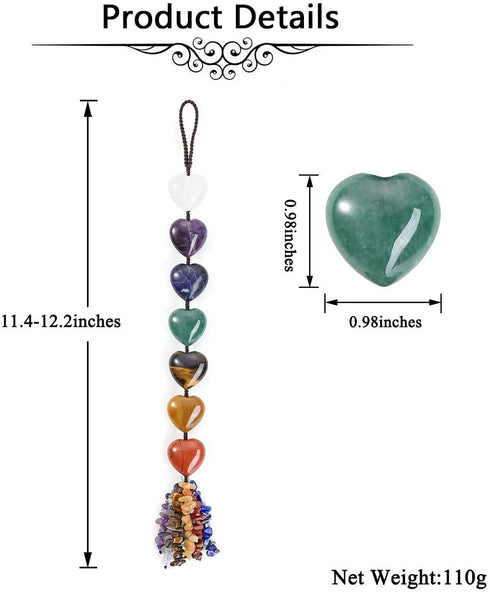 VadiForest 7 Chakra Stones Reiki Healing Crystals Hanging Ornament Love Heart Natural Gemstones Tassels Home Car Decoration Wall Hanger Indoor Decor for Good Luck Yoga Spiritual Meditation¦