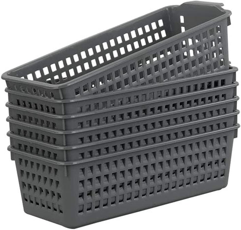 Gloreen Slim Pencil Plastic Basket, Grey Narrow Spices Storage Baskets, 6 Packs