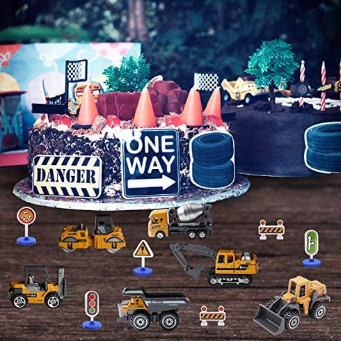 Childom Alloy Construction Engineering Vehicle Toys Set 12 Pack Stacker,Big Forklift,Heavy Duty Roller,Excavator,Heavy Transport Vehicle,Engineering Mixer Set for Kids Boys