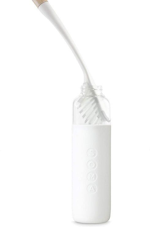 SOMA Long, Curved-Head Bottle Brush with Silicone Stand and Bamboo Handle, 14"", Gray"