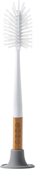 SOMA Long, Curved-Head Bottle Brush with Silicone Stand and Bamboo Handle, 14"", Gray"