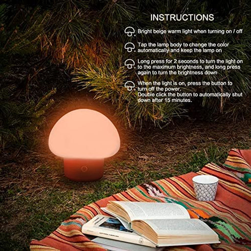 LED Mushroom Lamp, Rechargeable Mushroom Night Light, Multi-Color Cute Mushroom Nightlamp, Dimmable Mushroom Nightlight for Bedroom, Nursery Light for Baby Breastfeeding.(Warm Lighting)