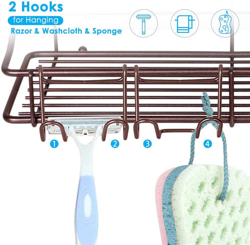 Nieifi Shower Caddy Shelf Storage Rack Adhesive Without Drilling Stainless Steel with Hooks for Washroom, Lavatory, Restroom, Toilet, Bathroom, Kitchen - 2 Pack Bronze
