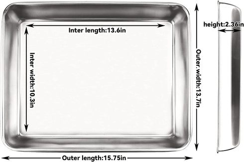Sheet Pan, Stainless Steel Baking Pans Tray, Toaster Oven Pan Stainless Steel Baking Pan Cookie Sheet(15.75x13.7x2.36 inches)