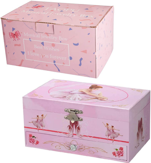 TAOPU Sweet Musical Jewelry Box with Pullout Drawer and dancing Ballerina Girl Figurines Music Box Jewel Storage Case for girls