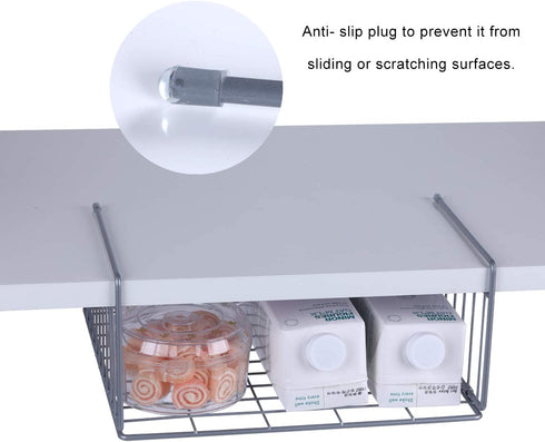 SUFAUY Stainless Steel 2-Pack Under Cabinet Shelf Basket Organizer, Metal Wire Rack Hanging Storage Baskets Holds up to 22lbs for Kitchen Pantry or Refrigerator, Silver