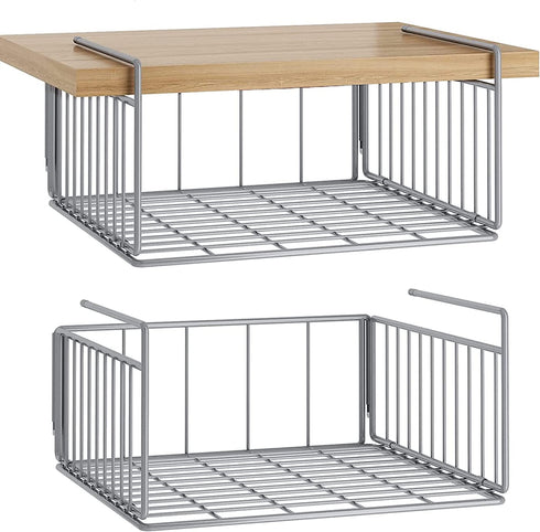 SUFAUY Stainless Steel 2-Pack Under Cabinet Shelf Basket Organizer, Metal Wire Rack Hanging Storage Baskets Holds up to 22lbs for Kitchen Pantry or Refrigerator, Silver