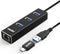 USB 3.0 Hub Ethernet with USB C Adapter, 3 Port USB 3.0 Splitter Gigabit Ethernet Hub + USB C HUB Network RJ45 1000Mbps USB Extender