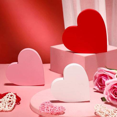 3 Pieces Valentine's Day Heart Wood Sign Heart Tray Decor Love Heart Shape Home Decor Freestanding Red Pink White Heart Table Decorations for Valentines Day Wedding Party