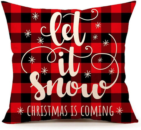 Emvency Set of 4 Throw Pillow Covers Christmas Snowman Let It Snow Red Black Buffalo Plaids Chair Decorative Pillow Cases Home Decor Square 20x20 Inches Pillowcases