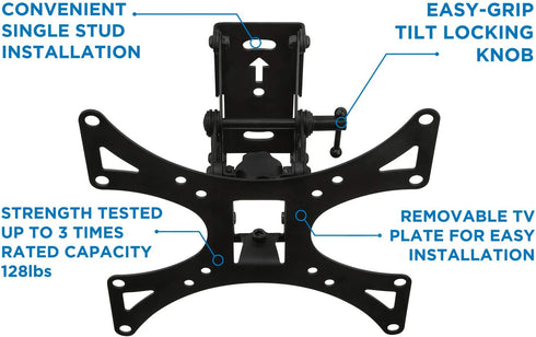 Mount-It! Full-Motion TV Wall Mount |Tilting, Swiveling, Articulating Display Mounting Bracket for 23" to 42" Flat Screen Panels With Up To 200x200 VESA Pattern,66 lb Capacity