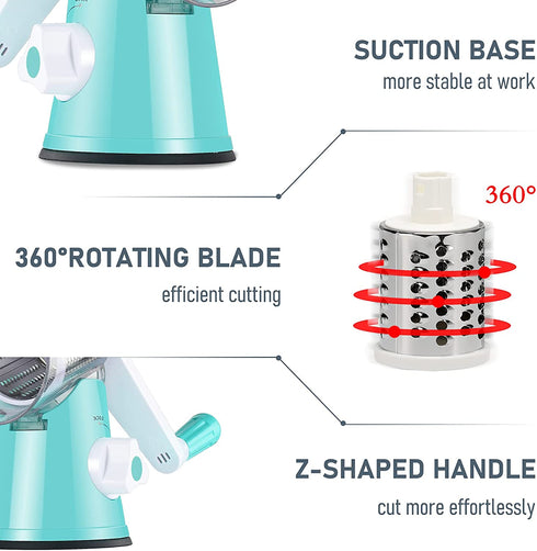 KEOUKE Rotary Cheese Grater Slicer - Round Mandoline Drum Slicer Manual Vegetable Slicer with a Stainless Steel peeler (Blue)