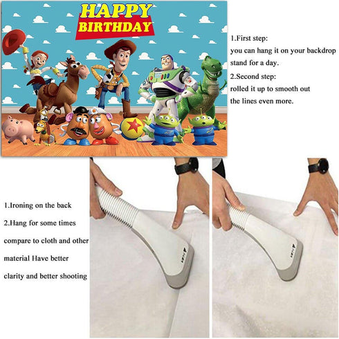 7x5ft Cartoon Toy Story Birthday Party Theme Photography Backdrops Blue Sky White Clouds Banner Kids Birthday Party Photo Background Cake Table Decoration Supplies Studio Booth Props
