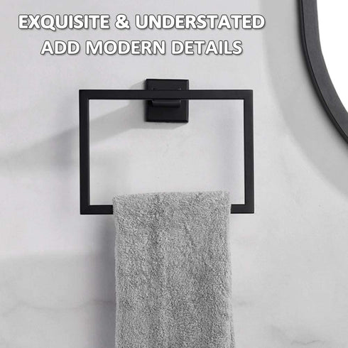 Towel Holder Matte Black, Angle Simple Stainless Steel Bathroom Hand Towel Rack, Square Towel Ring for Wall, 7.09-Inch