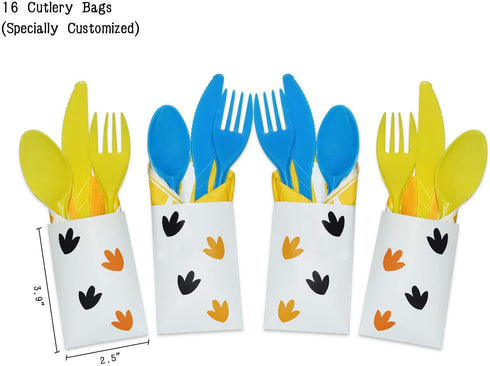 WERNNSAI Dinosaur Party Supplies Set - Dinosaur Themed Party Decoration for Boys Kids Birthday Cutlery Bag Table Cover Plates Cups Napkins Straws Utensils Banner & Balloons Serves 16 Guests 169 PCS