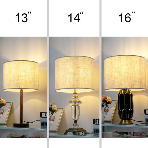 Wellmet 13"x13"x10" Assembly Required Lampshade for Table Lamp ,Bedside Lamp,Floor Lamp,Fabric Drum Lampshade Classic Modern Style,Spider Fitter,Linen
