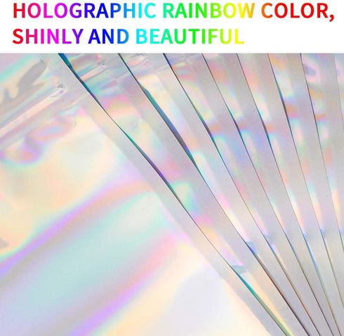 100 PCS Holographic Mylar Bags Stand Up Resealable Mylar Bags 6x9 inch by NPLUX