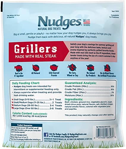 Blue Buffalo Nudges Grillers Natural Dog Treats, Steak, 16oz Bag