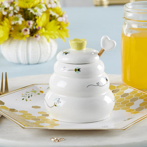Kate Aspen Sweet as Can Bee Honey Jar, Large, White