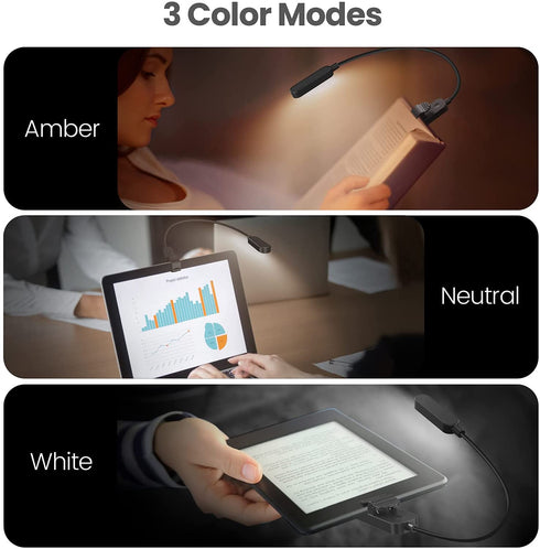Clip on Book Light for Reading in Bed, AXX Rechargeable Reading Lights for Kids, Amber Clip Lights for Reading - LED, Small, Battery Operated, Lightweight, Portable Book Light for Bookworms (2 Pack)