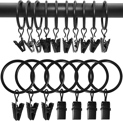 AMZSEVEN 90 PCS Curtain Rings with Clips, Drapery Clips with Rings, Hangers Drapes Rings 1.26 Inch Interior Diameter, Fits up to 1 Inch Curtain Rod, Vintage Black