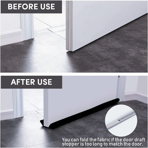Twin Door Draft Stopper, Under Door Draft Stopper, 42 Inch Length Adjustable Window Door Breeze Blocker, Weather Stripping Noise Blocker Guard, Reducing Cool Air(Black)