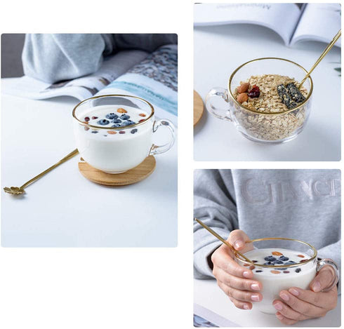 2pcs Glass Clear Coffee Cups Breakfast Milk Mugs Tea Espresso Coffee Cup Yogurt Bowl with Handle for Beverages