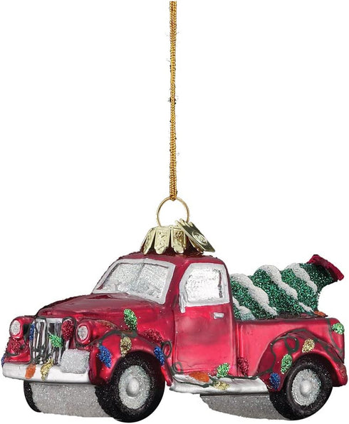 Noble Gems Kurt Adler 4-Inch Glass Truck with Christmas Tree Ornament