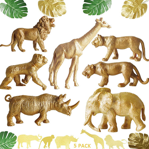 38 PCS Gold Safari Animals Figurines Toys Jungle Animals Cake Decoration Jungle Party, Wild Plastic Animals for Jungle Safari Wild Animals Birthday Baby Shower Party Decoration Centerpiece Supplies