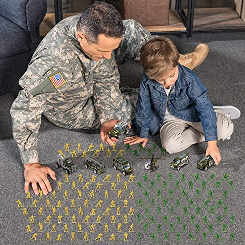 TOY Life Army Men Toys for Boys, Toy Soldiers Army Toys Plastic Green Army Men Army Action Figures Military Toys, Die Cast Metal Military Vehicles with a Bag Toy Helicopter, Halloween Prizes for Kids
