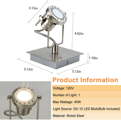 DLLT Led Ceiling Spotlight, Adjustable Wall Mount Lamp, Plug-in Track Light Kit Lighting for Bedside, Headboard Picture, Bedroom, Kitchen, Living Room,Warm White