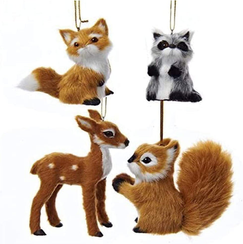 Kurt Adler C4683 Plush Forest Creature Animal Decorative Holiday Christmas Tree Ornament Set with Deer, Fox, Raccoon, and Squirrel (4 Pack)