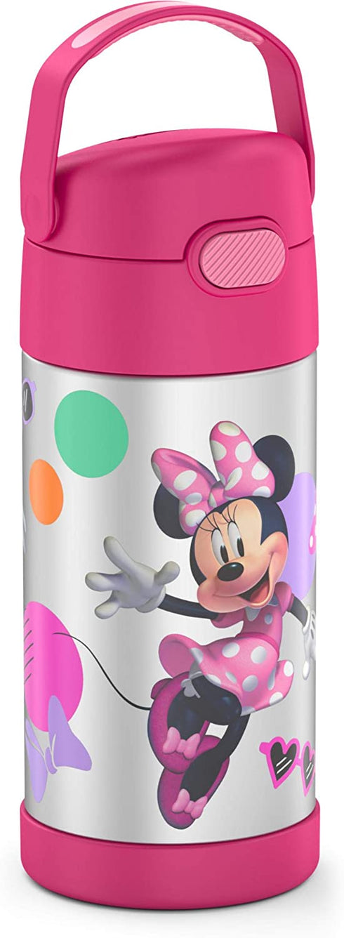 THERMOS FUNTAINER 12 Ounce Stainless Steel Vacuum Insulated Kids Straw Bottle, Minnie Mouse