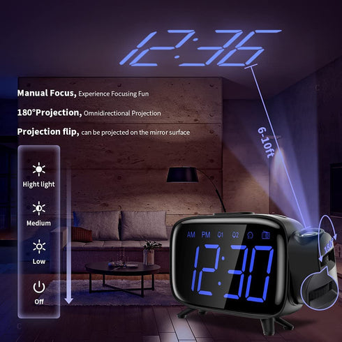 Alarm Clock Projection Clock Digital with Power Adapter and Brightness Adjustment for Home and Bedroom Blue
