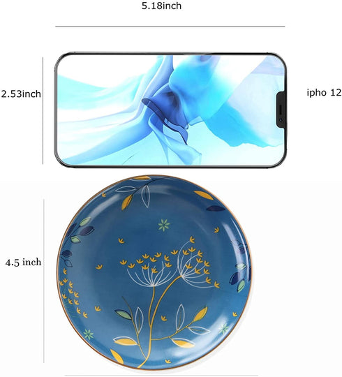 Ceramic Ring Dish Jewelry Tray,Bohemian/Boho Dandelion Decorative Organizer Trinket Dish with Golden,Home Decor Wedding Birthday Housewarming Gift for Her(Blue)