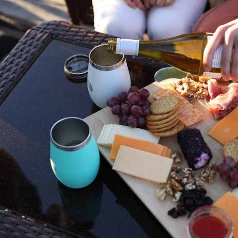 Non-tipping 10oz Double Wall Insulated Stainless Steel Stemless Travel Wine Tumbler w/ Easy Slide Lid - White