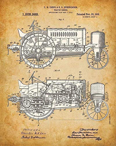 Original John Deere Tractors Patent Art Prints - Set of Four Photos (8x10) Unframed - Makes a Great Farmhouse Decor and Gift Under $20 for Farmers and Farm Owners