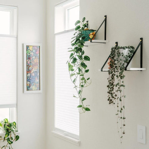 POTEY White Floating Shelves Wall PU Leather Strap for Bathroom Bedroom, Living Room, Kitchen, Set of 2 Solid Wood Hanging Plant Shelf Over Toilet, Modern Home Décor