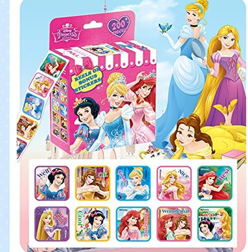 3 Pack Frozen Kids Sticker in 30 Designs,600 Pcs 1-1/2 Inch Self Adhesive Label Roll Stickers for Kids and Teacher(Princess )