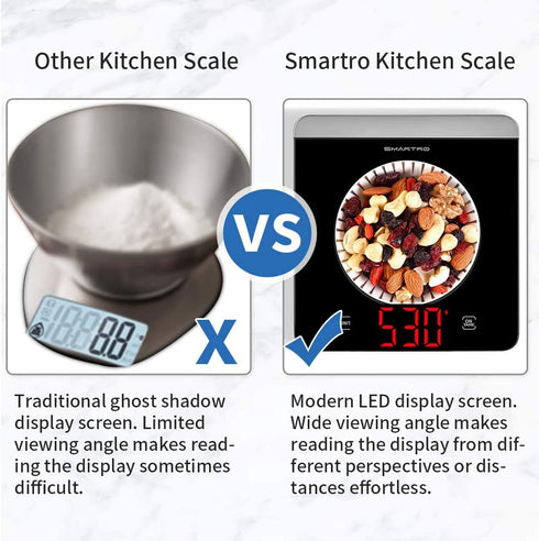 SMARTRO Food Scale, High Accurate Digital Kitchen Scale Weight Grams and Ounces for Cooking Baking, 1g/0.01oz Precise Graduation, Sleek Tempered Glass, Large Platform