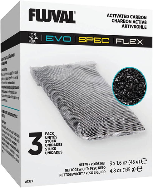 Fluval Spec/Evo/Flex Activated Carbon, Replacement Aquarium Filter Media, 3-Pack, A1377