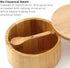 KITCHENDAO Bamboo Salt and Pepper Bowl Box - Built-in Serving Spoon to Prevent Lost - Swivel Lid with Magnet to Keep Dry, Dust-free - Salt Cellar Seasoning Container Holder - Dual 7 Ounce Capacity