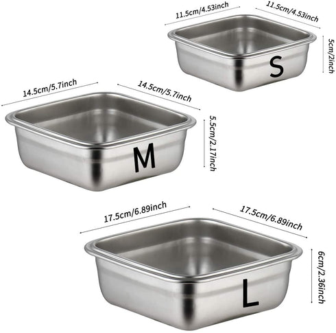304 Stainless Steel Square Food Storage Lunch Box Containers Eco-Friendly & Reusable Snack Food Leak Proof Nesting Containers for Kids & Adults | Set of 3 Metal Lunch Sandwich Container, Snack Boxes