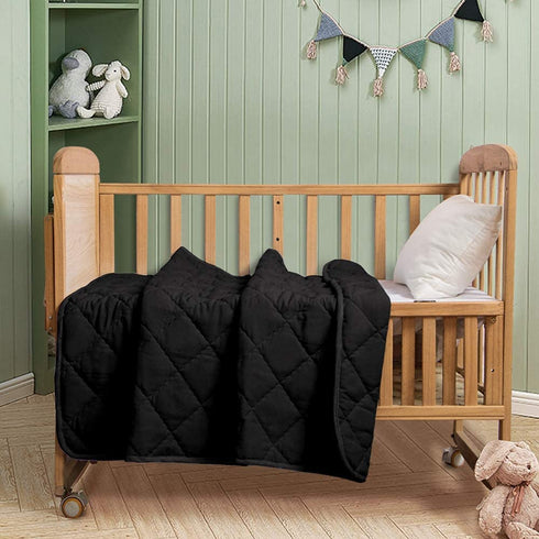 FLXXIE Microfiber Toddler Comforter, Ultra Soft and Lightweight Crib Quilted Toddler Blanket for Boys and Girls, 39" x 47", Black