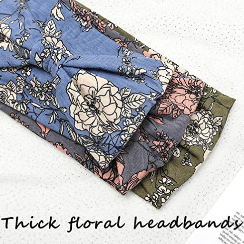 Aceorna Boho Bandeau Headbands Wide Knot Hair Scarf Floral Printed Hair Band Elastic Turban Thick Head Wrap Stretch Fabric Cotton Head Bands Thick Fashion Hair Accessories for Women Pack of 3 (Boho)